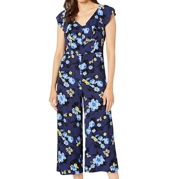 Nine West Pants - NWT Nine West Ruffle Floral Crop Wide Leg Jumpsuit